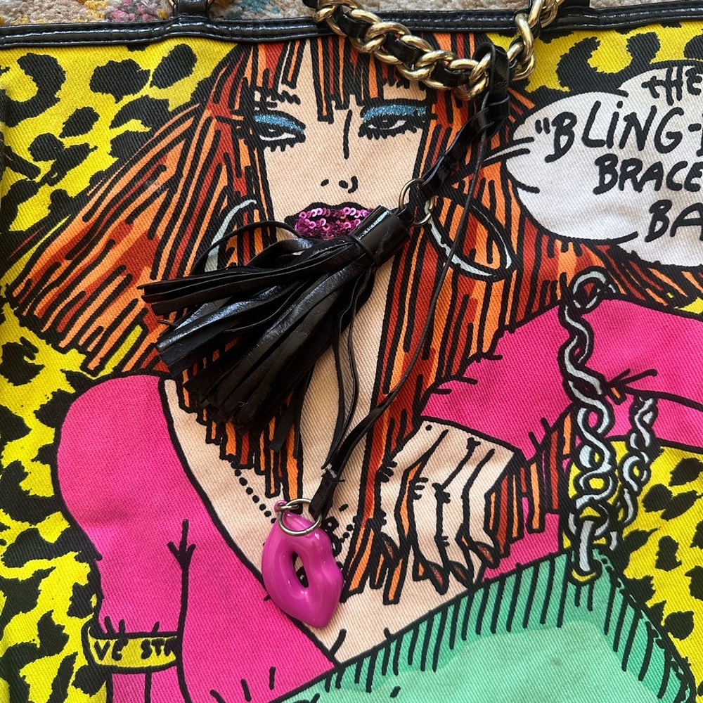 Betsey Johnson Yellow Art Cartoon Girl Tote - Picture 4 of 10